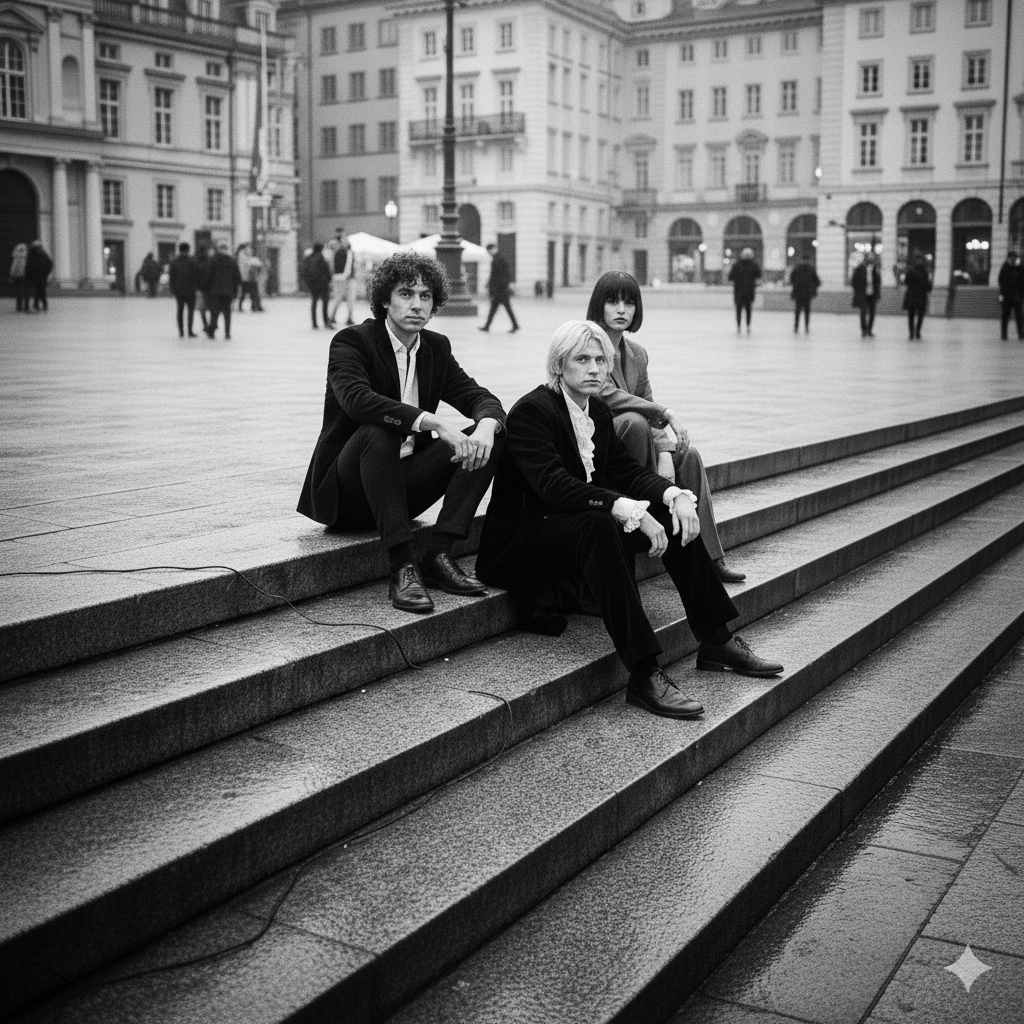 Band posing for a promotional shot in an urban, gritty environment.